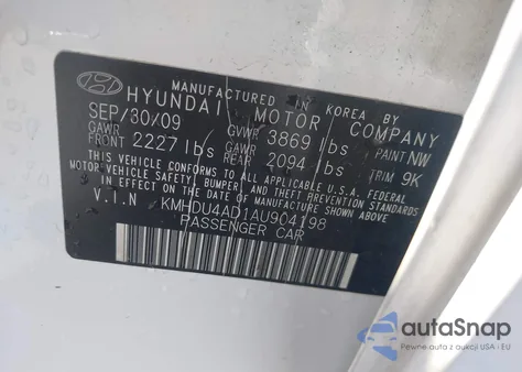 2010 Hyundai Elantra Gls из США, поврежденный, VIN KMHDU4AD1AU904198